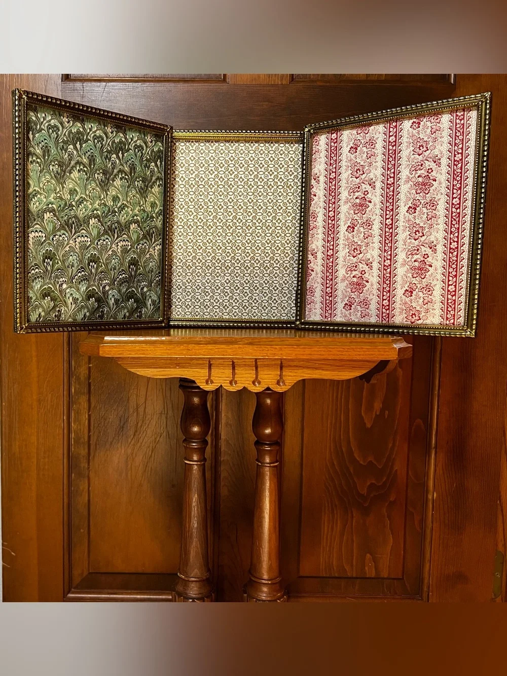 Vintage Gold Triptych Picture Frame w/ Italian Paper Inserts